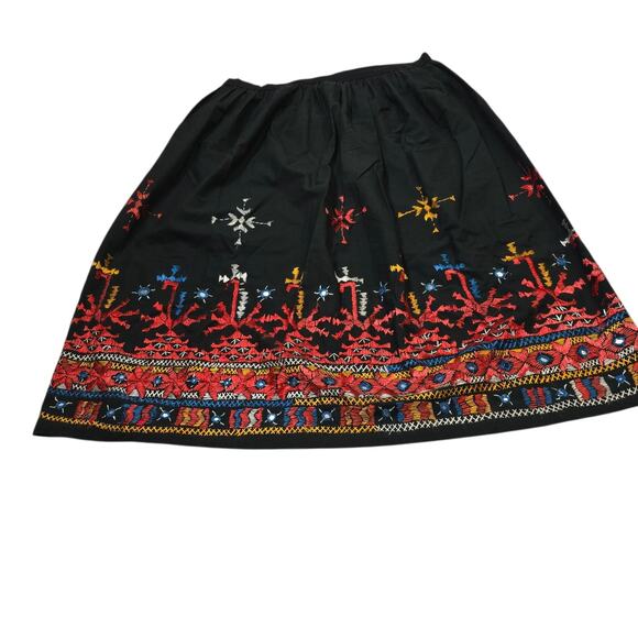 Custom Made Black Cotton Kutchi Colorful Embroidery Mirror Image Long Skirt XL - Picture 3 of 11